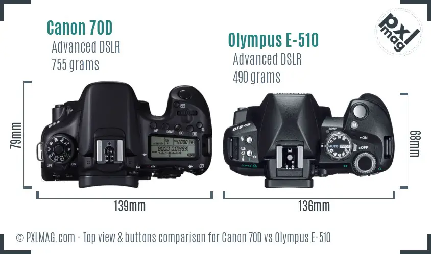 Canon 70D vs Olympus E-510 top view buttons comparison