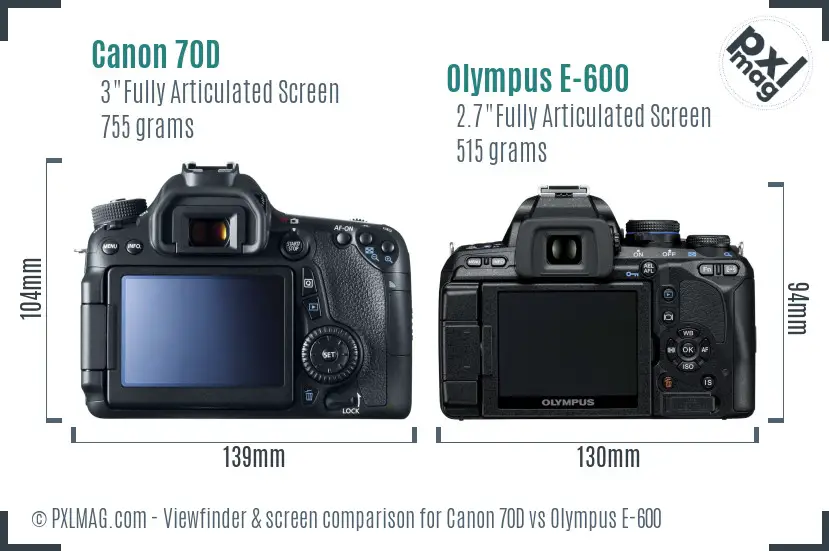 Canon 70D vs Olympus E-600 Screen and Viewfinder comparison