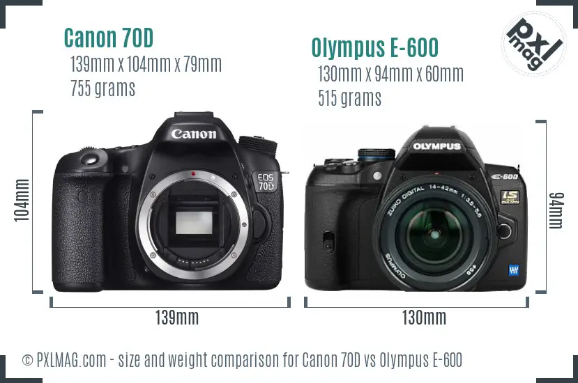Canon 70D vs Olympus E-600 size comparison