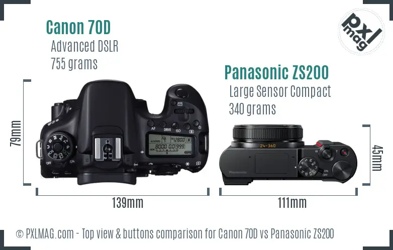 Canon 70D vs Panasonic ZS200 top view buttons comparison