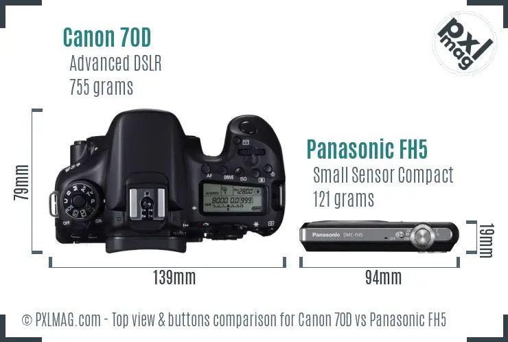 Canon 70D vs Panasonic FH5 top view buttons comparison