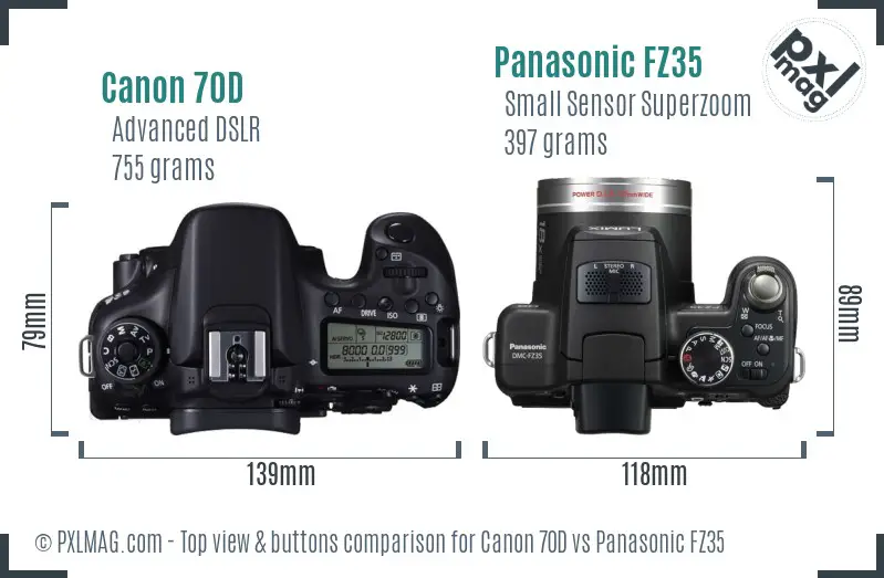 Canon 70D vs Panasonic FZ35 top view buttons comparison