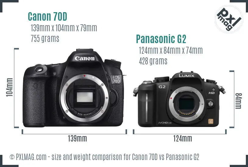 Canon 70D vs Panasonic G2 size comparison