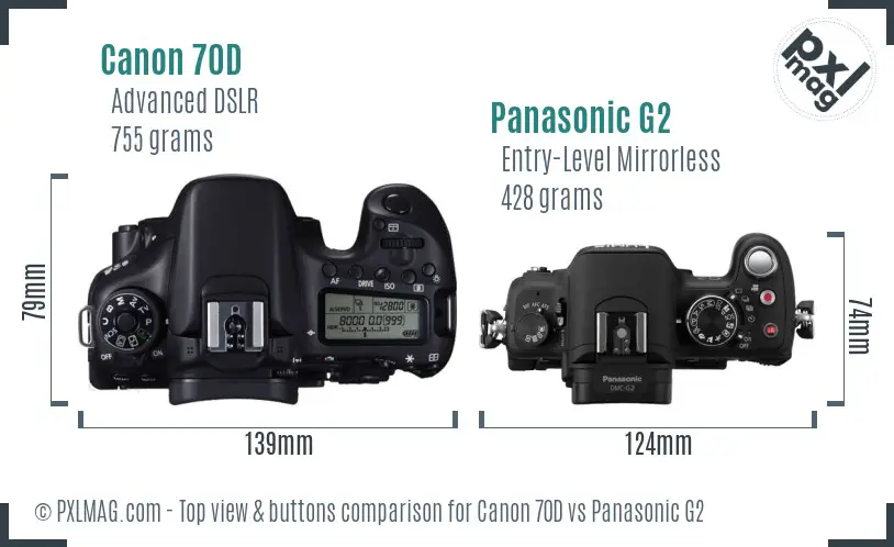 Canon 70D vs Panasonic G2 top view buttons comparison