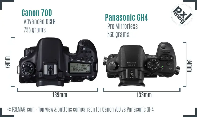 Canon 70D vs Panasonic GH4 top view buttons comparison