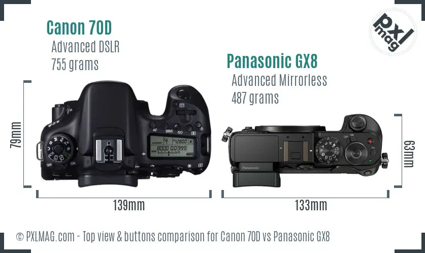Canon 70D vs Panasonic GX8 top view buttons comparison