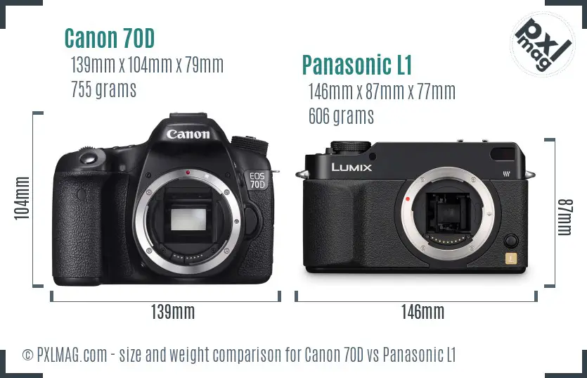 Canon 70D vs Panasonic L1 size comparison