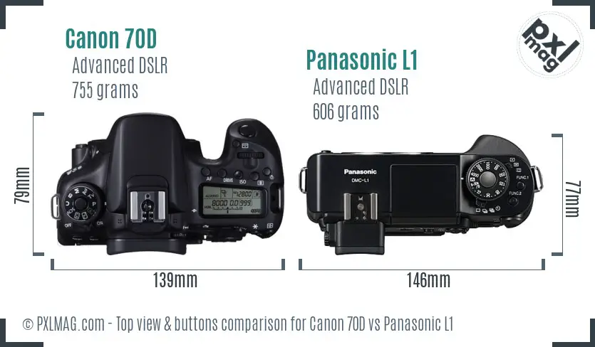 Canon 70D vs Panasonic L1 top view buttons comparison