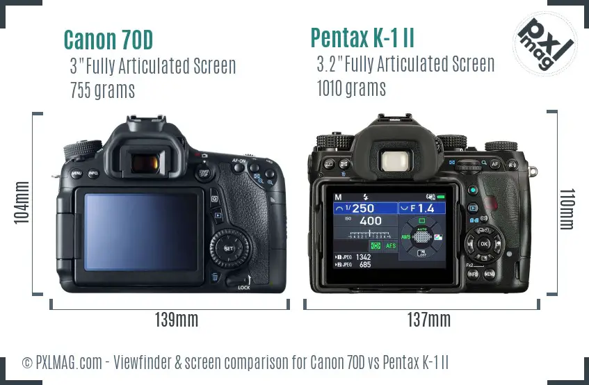 Canon 70D vs Pentax K-1 II Screen and Viewfinder comparison