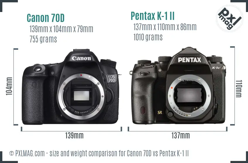 Canon 70D vs Pentax K-1 II size comparison