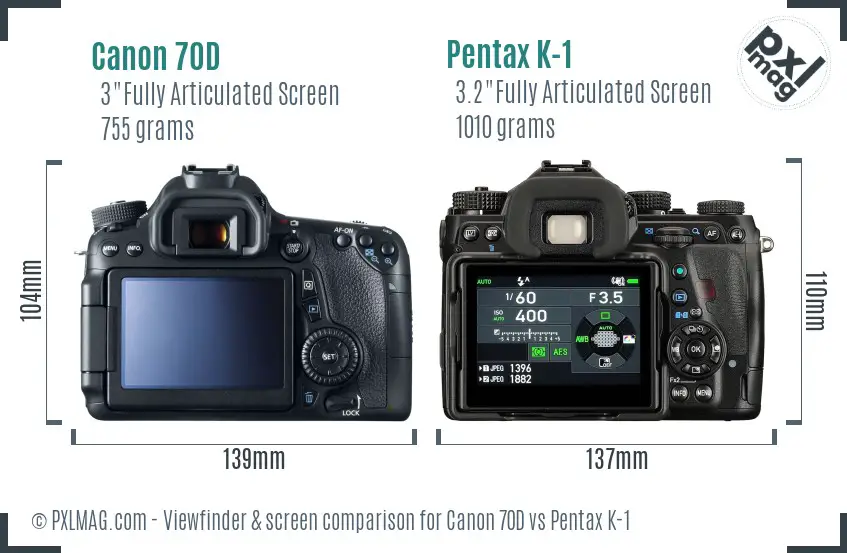 Canon 70D vs Pentax K-1 Screen and Viewfinder comparison