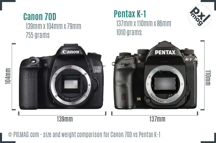 Canon 70D vs Pentax K-1 size comparison