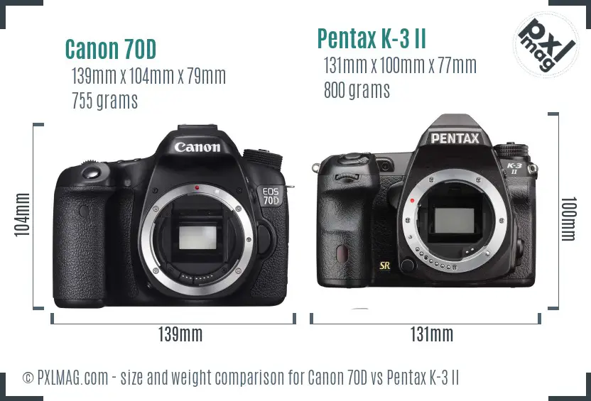 Canon 70D vs Pentax K-3 II size comparison