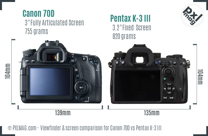 Canon 70D vs Pentax K-3 III Screen and Viewfinder comparison