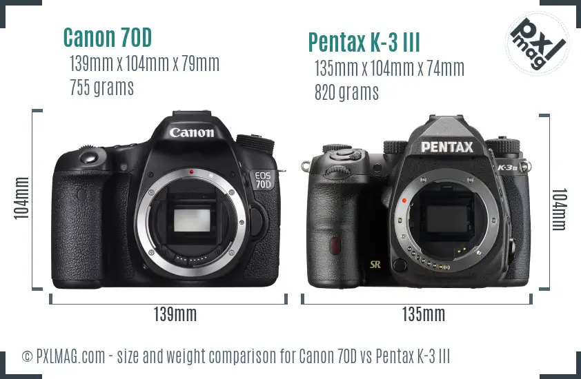 Canon 70D vs Pentax K-3 III size comparison