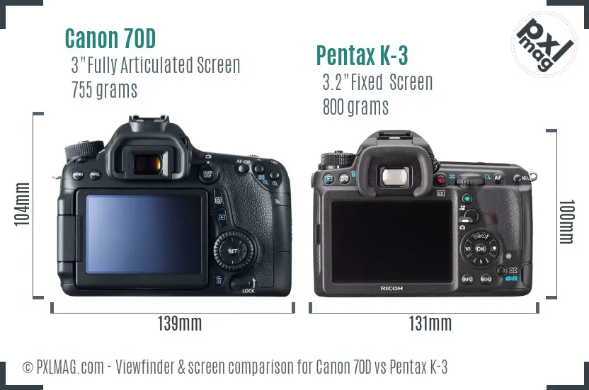 Canon 70D vs Pentax K-3 Screen and Viewfinder comparison