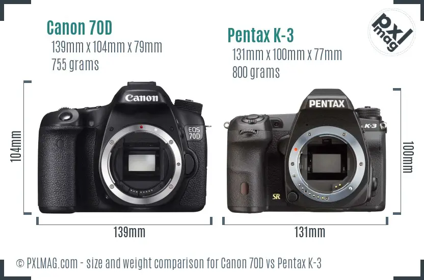 Canon 70D vs Pentax K-3 size comparison