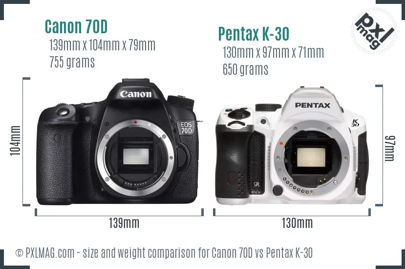 Canon 70D vs Pentax K-30 size comparison