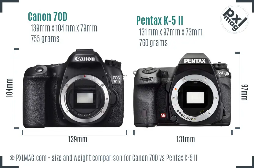 Canon 70D vs Pentax K-5 II size comparison