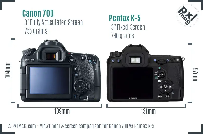Canon 70D vs Pentax K-5 Screen and Viewfinder comparison
