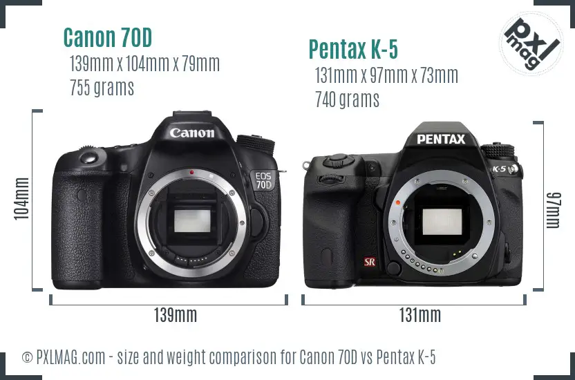 Canon 70D vs Pentax K-5 size comparison