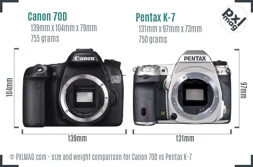 Canon 70D vs Pentax K-7 size comparison