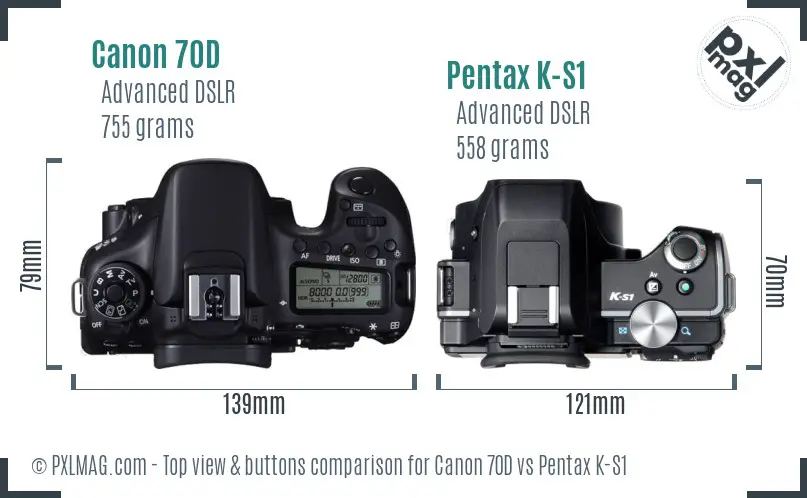 Canon 70D vs Pentax K-S1 top view buttons comparison Canon 70D vs Pentax K-S1 top view buttons comparison