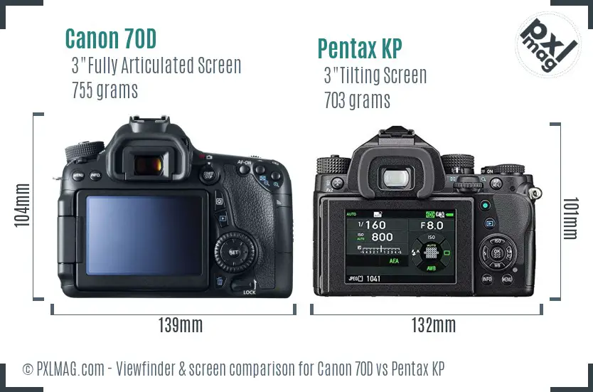 Canon 70D vs Pentax KP Screen and Viewfinder comparison