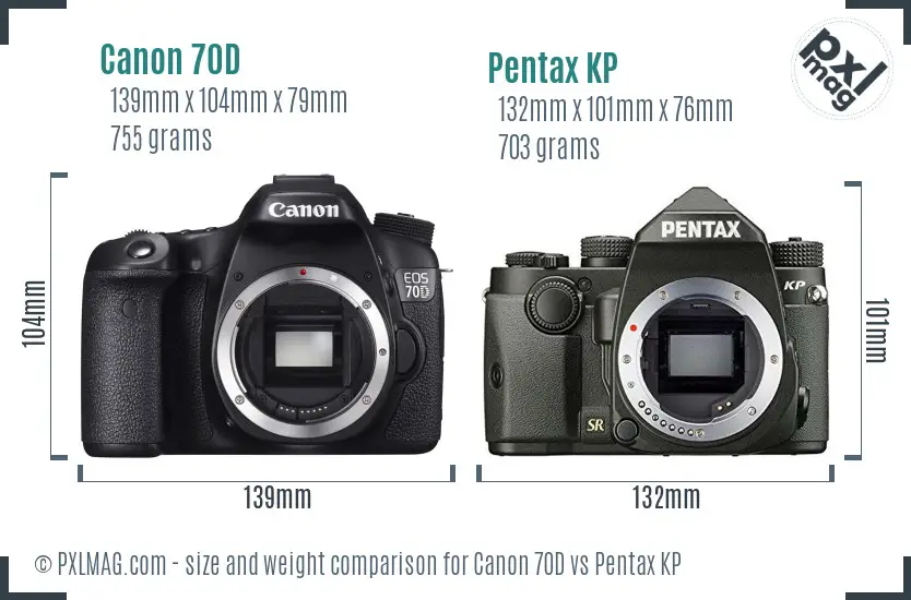 Canon 70D vs Pentax KP size comparison