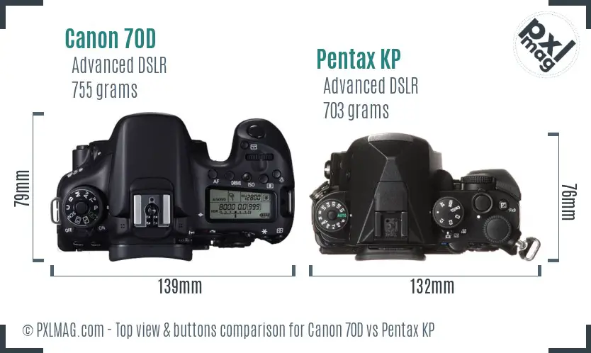 Canon 70D vs Pentax KP top view buttons comparison