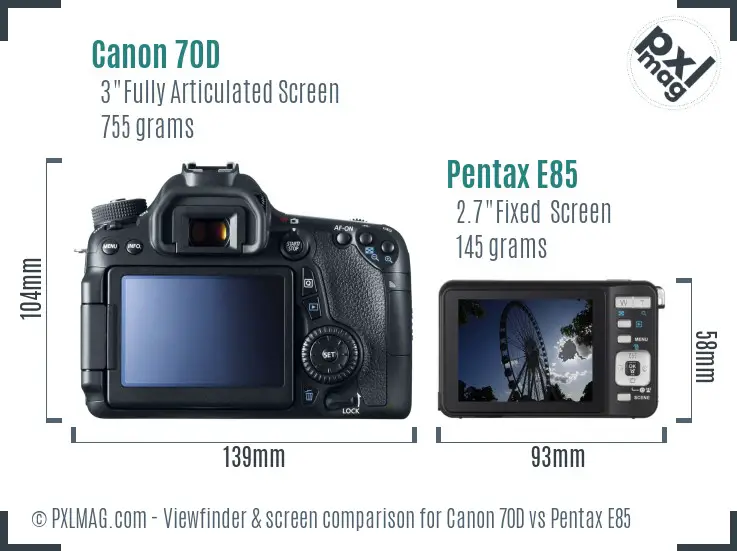 Canon 70D vs Pentax E85 Screen and Viewfinder comparison