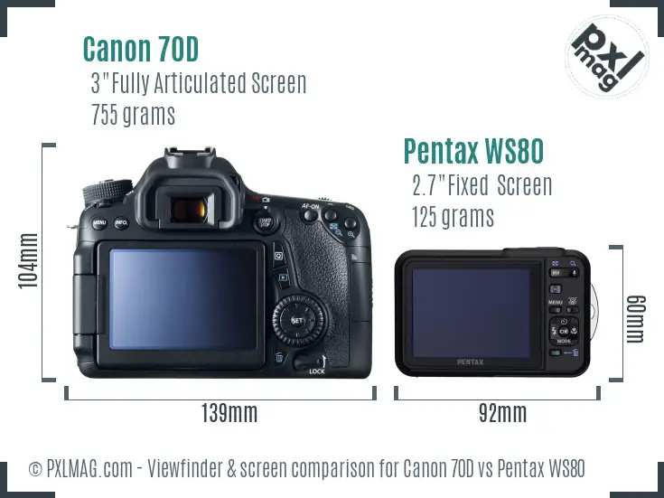 Canon 70D vs Pentax WS80 Screen and Viewfinder comparison