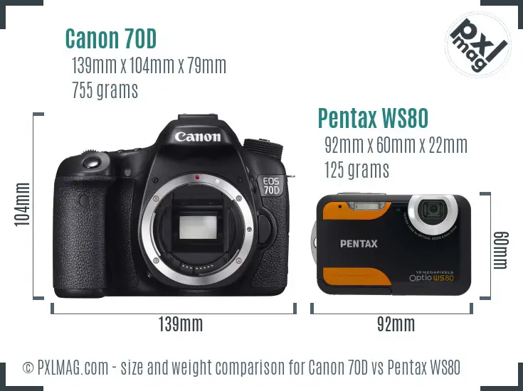 Canon 70D vs Pentax WS80 size comparison