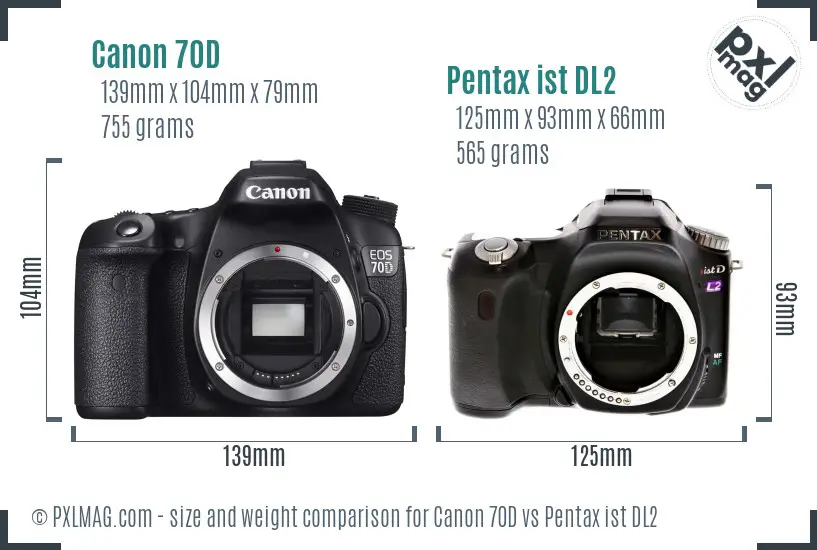 Canon 70D vs Pentax ist DL2 size comparison