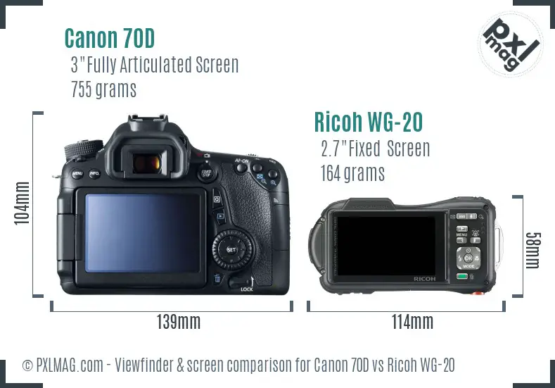 Canon 70D vs Ricoh WG-20 Screen and Viewfinder comparison