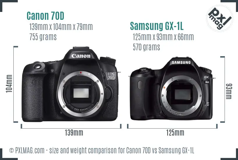 Canon 70D vs Samsung GX-1L size comparison