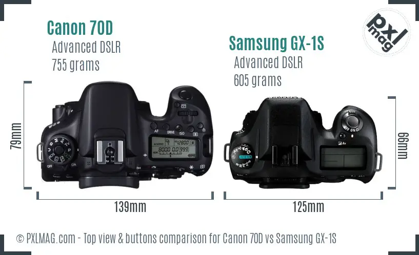 Canon 70D vs Samsung GX-1S top view buttons comparison