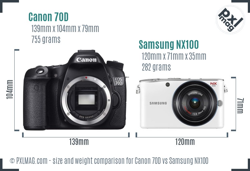 Canon 70D vs Samsung NX100 size comparison