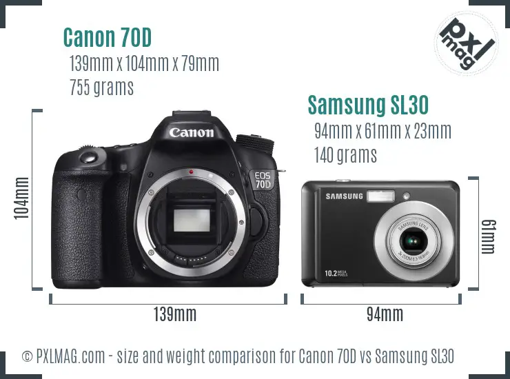 Canon 70D vs Samsung SL30 size comparison