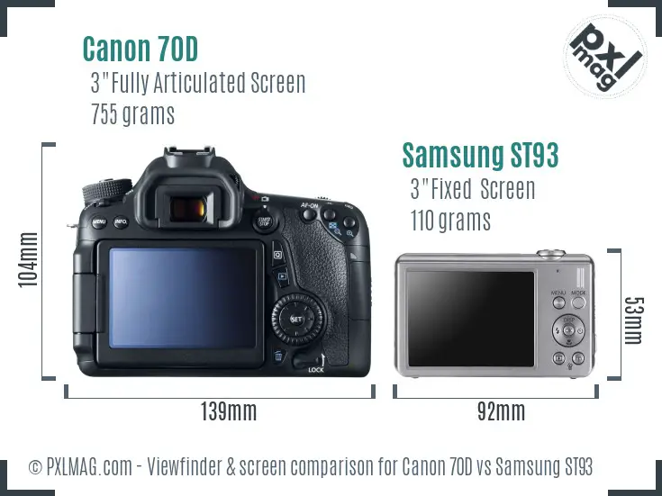 Canon 70D vs Samsung ST93 Screen and Viewfinder comparison