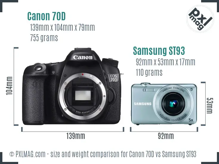 Canon 70D vs Samsung ST93 size comparison
