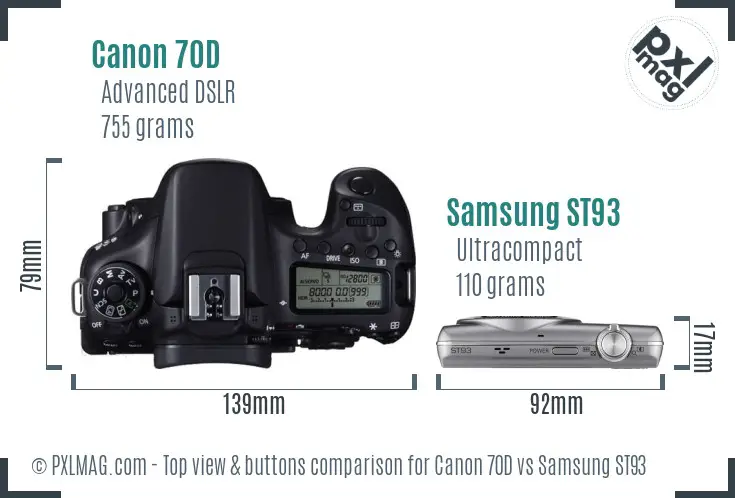 Canon 70D vs Samsung ST93 top view buttons comparison