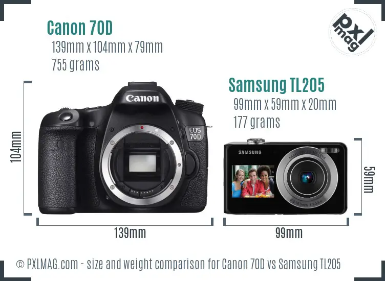 Canon 70D vs Samsung TL205 size comparison