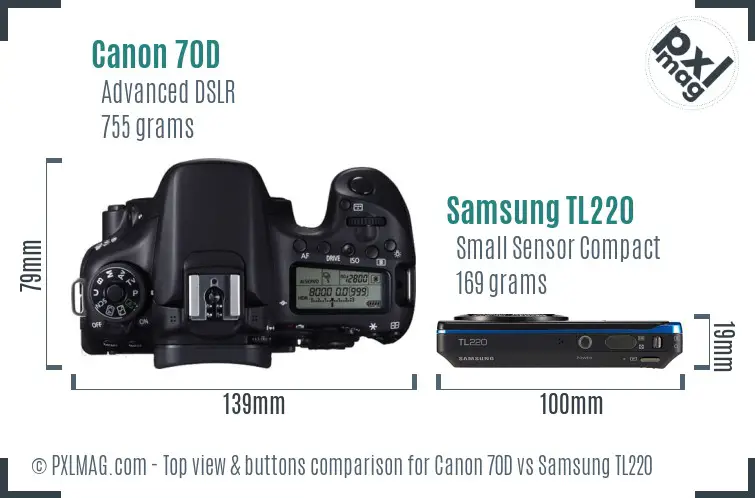 Canon 70D vs Samsung TL220 top view buttons comparison
