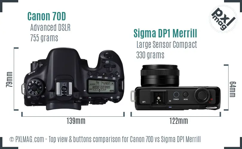 Canon 70D vs Sigma DP1 Merrill top view buttons comparison
