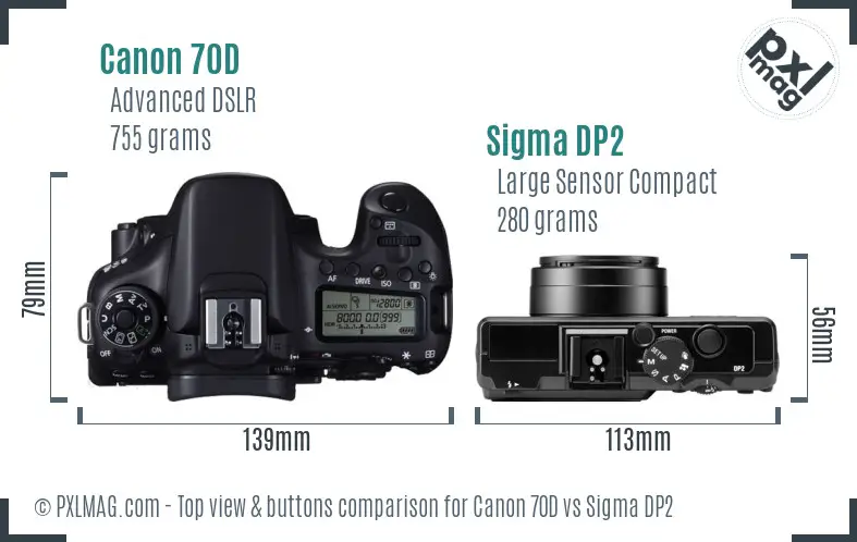 Canon 70D vs Sigma DP2 top view buttons comparison
