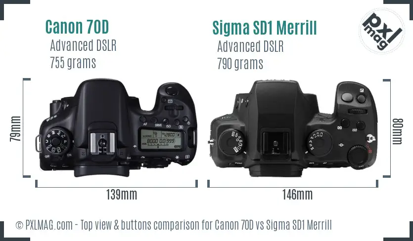 Canon 70D vs Sigma SD1 Merrill top view buttons comparison