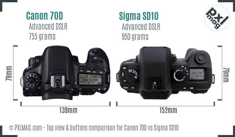 Canon 70D vs Sigma SD10 top view buttons comparison