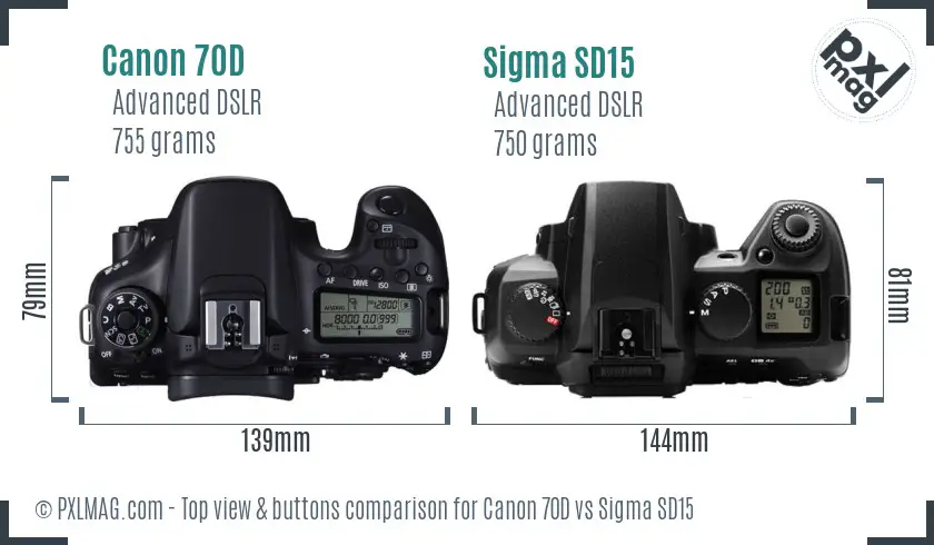 Canon 70D vs Sigma SD15 top view buttons comparison