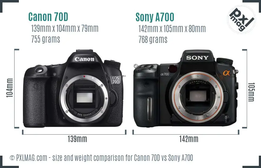 Canon 70D vs Sony A700 size comparison